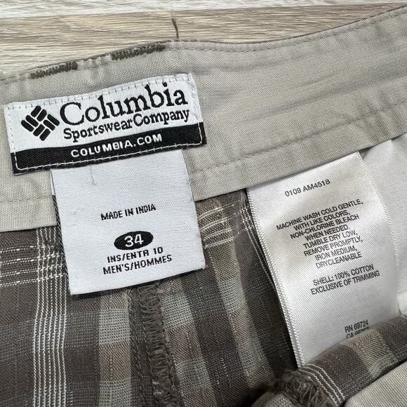 VTG Columbia Men’s Shorts Brown Plaid Chino Size 34 - JN321 - Picture 4 of 7